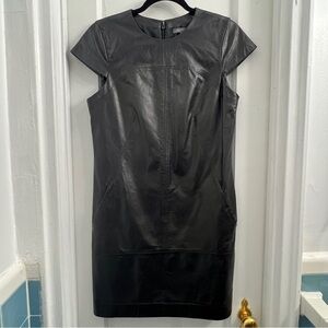 Vince Black Cap Sleeve Leather Dress, size 8